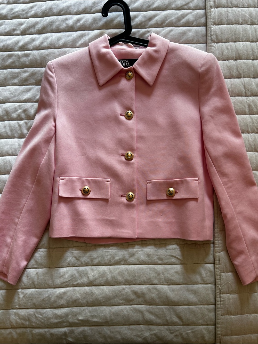 Zara Light Pink Gold-Button Blazer